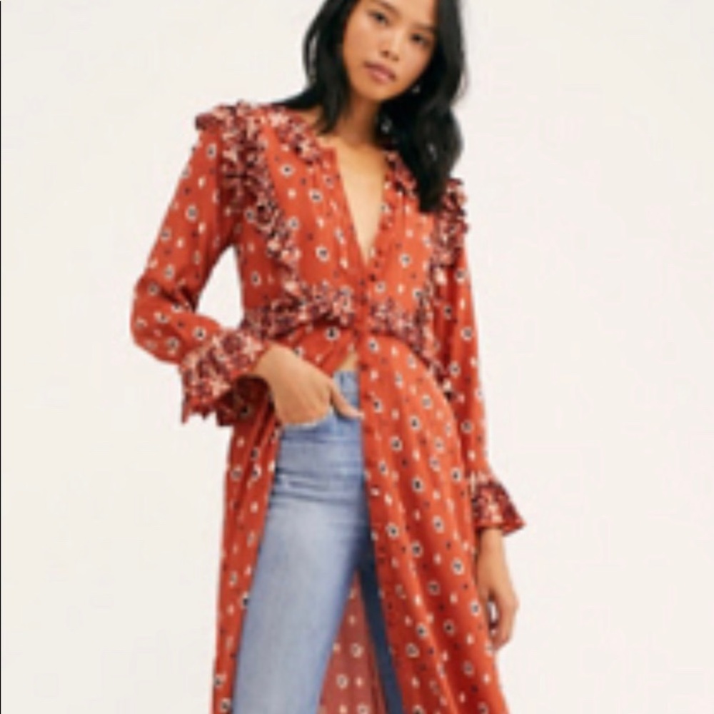 Free people Boho chic dress copper color floral